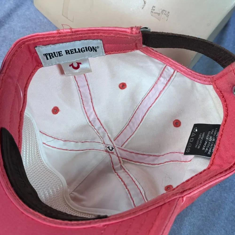 True Religion Reflective Coated Twill Baseball Cap Pink Bougainvillea